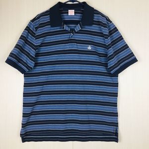 BROOKS BROTHERS Men Performance Blue Striped Short Sleeve Logo Cotton Polo Large